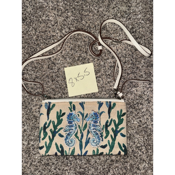 Women's Brighton One Size Beige Blue Green Seahorse Crossbody Bag - Picture 1 of 6